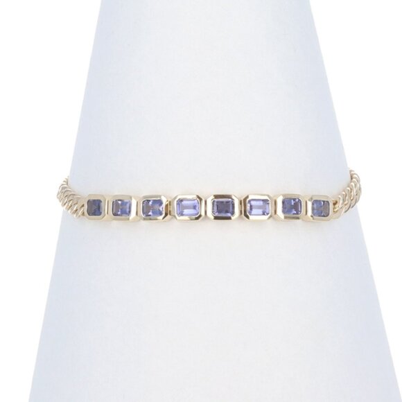 Yellow Gold Iolite Eight-Stone Bracelet 7 1/4" - 14k Emerald 1.28ctw Adjustable - Picture 1 of 5